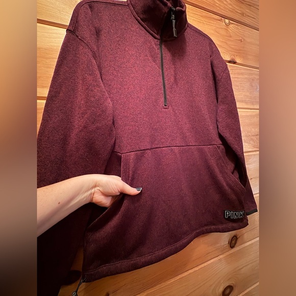 Pink Victoria’s Secret 1/4 Zip Pullover Fleece Jacket Burgundy Medium - Picture 2 of 11
